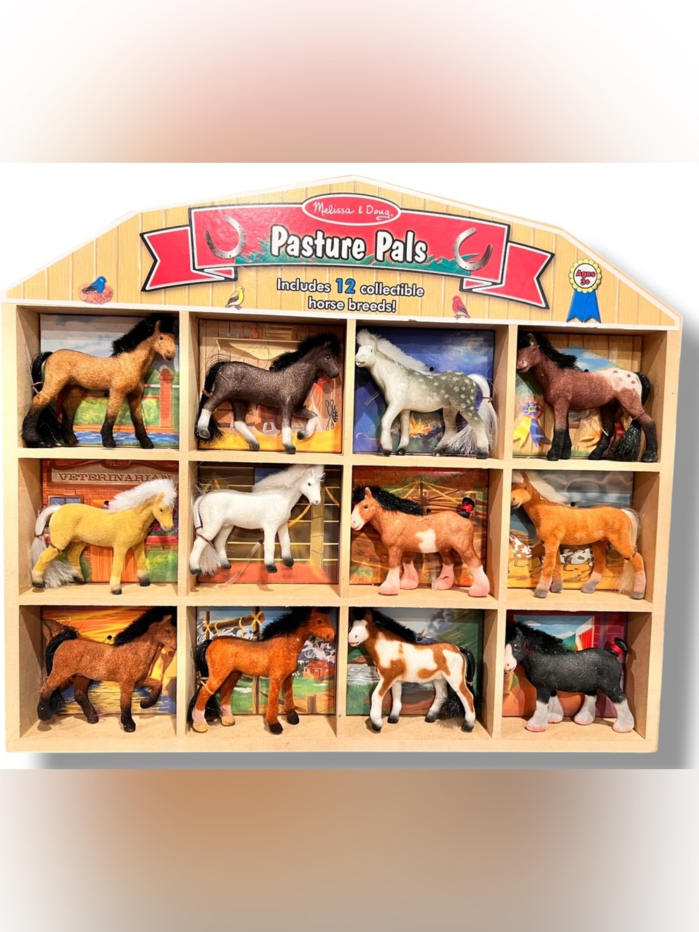 Melissa & Doug Pasture Pals Collectible Horses with Wooden Barn-Shaped Crate New